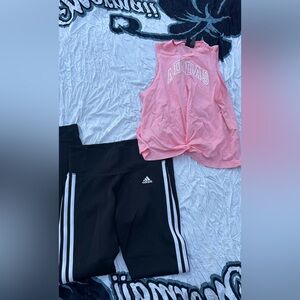 Set Adidas Black Leggings with White Stripes